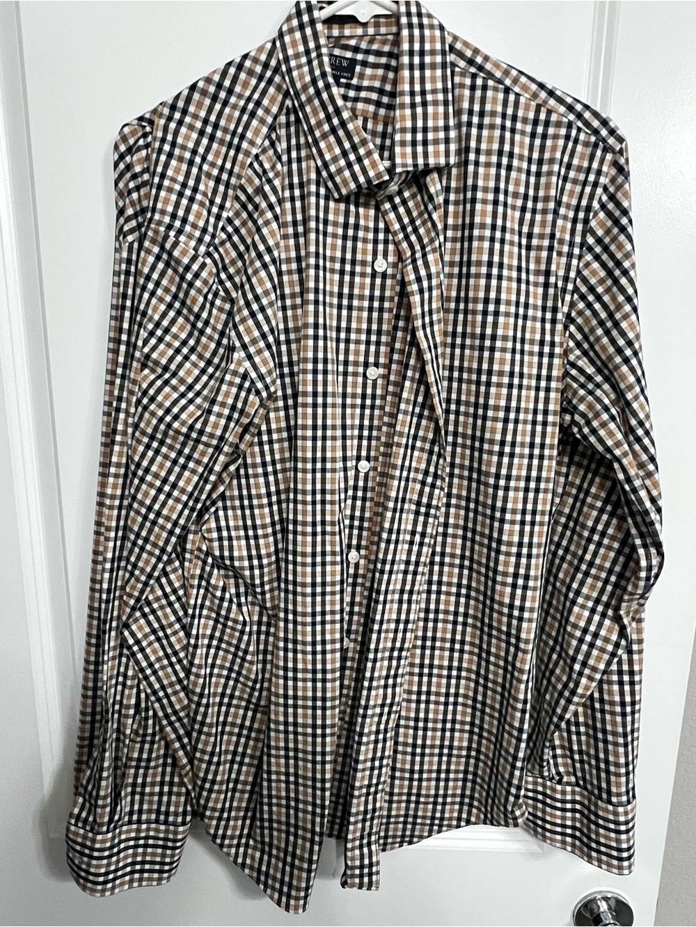 J. Crew Men's Black, Tan and White Plaid Button-Down Shirt